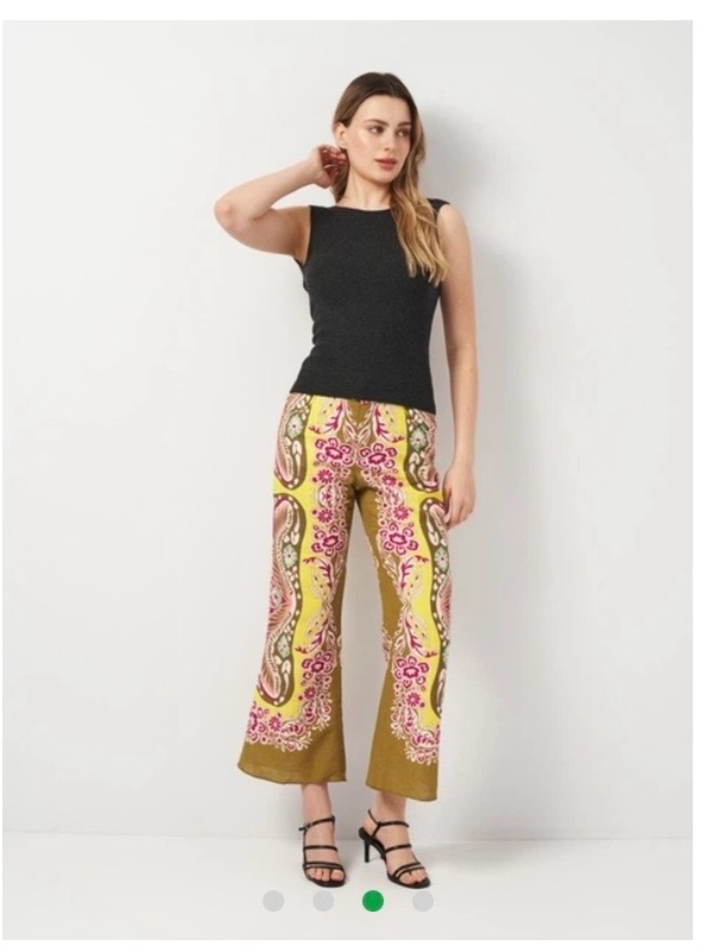 Zara Yellow Paisley Cropped Wide-Leg Pants with Pink Accents